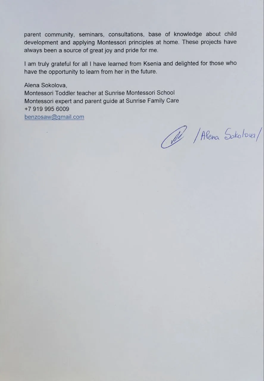 Recommendation letter from Alena Sokolova, page 2